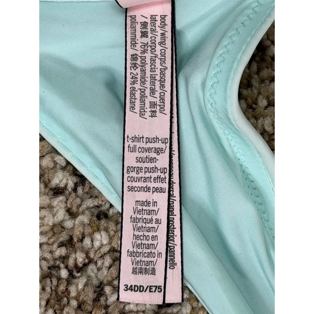 Victorias Secret Mint Green T-Shirt‎ Push-Up Bra Front Close Mesh Racerback 34DD